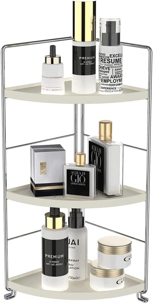 3-Tier Bathroom Countertop Organizer - Vanity Tray Cosmetic & Makeup Storage- Kitchen Spice Rack Standing Shelf - Corner Storage Shelf, Silver