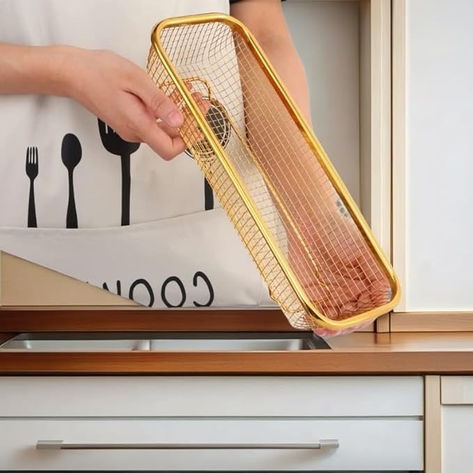 4-Pack Gold Flatware Organizer - Sturdy Mesh Design, Dishwasher-Safe & Easy-Clean Utensil Holder, Silverware Container Drawer Storage