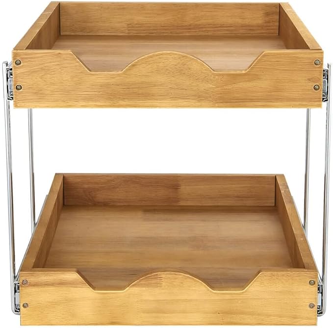 DINDON 2 Tier Wood Pull Out Cabinet Organizer (11" W x 18" D) Slide Out Wood Drawer, Two Tier Pull Out Shelf Organization and Storage…