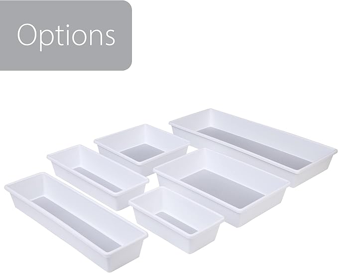 Smart Design Plastic Drawer Organizer - Set of 3-13 x 3.75 Inch – Non-Slip Lining and Feet - BPA Free – Utensils, Flatware, Personal Care, or Makeup Storage - Kitchen - White with Gray