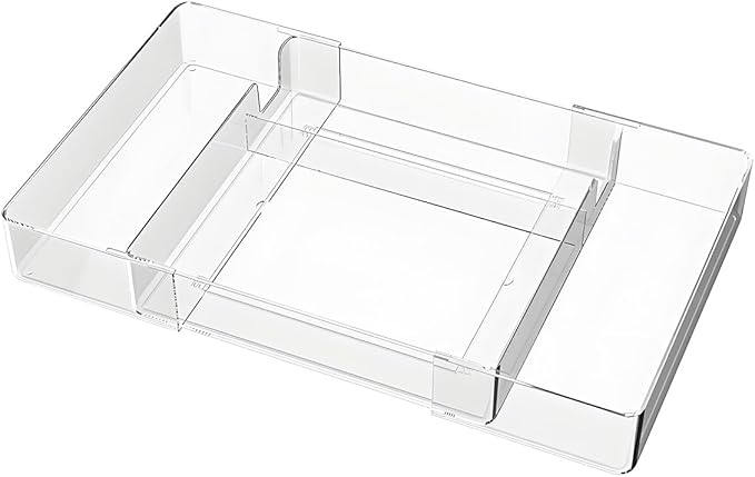 Expandable Adjustable Kitchen Drawer Organizer - Clear Multi-Purpose Tray for Silverware, Cutlery, Utensils, Stationery, Home Office Tools - Customizable Storage for Forks,Knives,Spoons,Pens