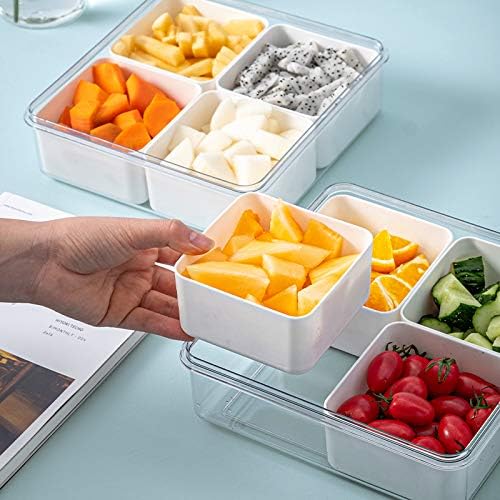Eanpet 2Pack Divided Veggie Tray with Lid 4 Compartment Stackable Serving Tray Portable Square Snackle Box Stackable Travel Snack Platters Charcuterie Food Storage Containers for Fruit,Vegetable,Salad