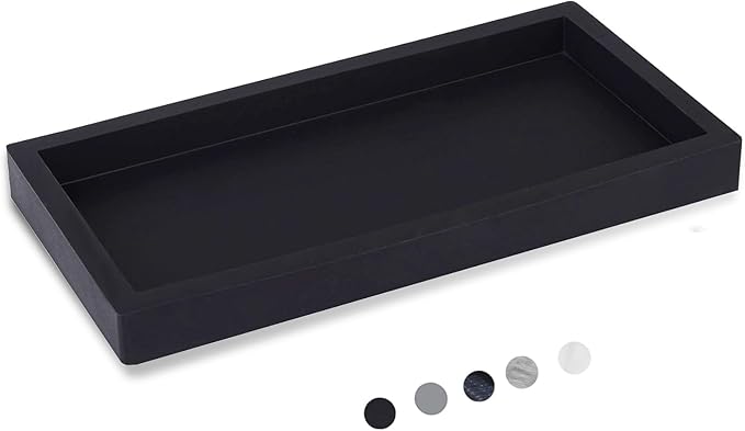 Small Silicone Bathroom Vanity Tray Rectangle Soap and Sponge Holder Kitchen Sink Organizer for Scrubber, Lotion Bottles, Perfume, Jewelry, Candle, Key Trinket Ring, Black