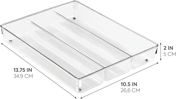 iDesign Linus Plastic Kitchen Drawer Utensil Organizer, Divided Storage Container for Silverware, Spatulas, Gadgets, 3.8" x 10.5" x 2" - Clear