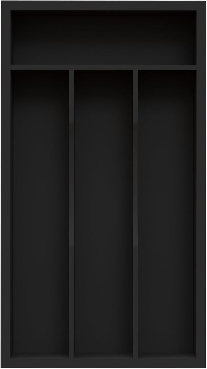 Small Silverware Organizer, Bamboo Kitchen Drawer Organizer, Utensil Holder, Cutlery Tray & Spoon Flatware Storage with Grooved Drawer Dividers (Black)