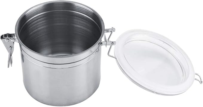 Stainless Steel Coffee Canister, Airtight Ground Coffee Bean Storage Container Keep Bean Fresh Organizer Jars Clear Clamp Lid Large Capacity for Kitchen Organization Pantry Tea Flour Sugar 1100ml