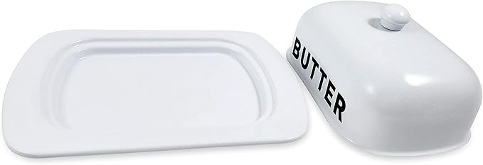 Metal Storage Canisters and Containers for Home and Kitchen Organization, Function, and Decor (White Butter Dish)