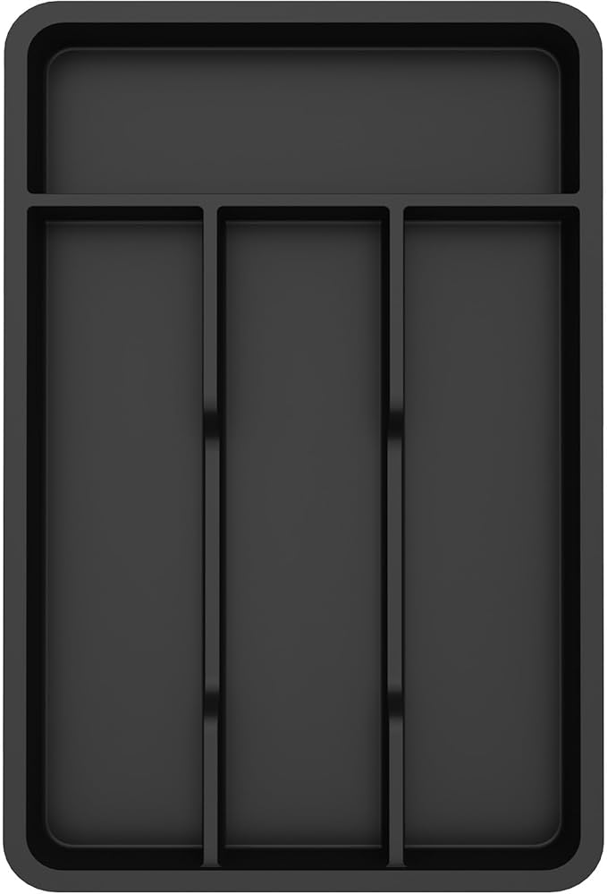 Lifewit Silverware Tray, Cutlery Drawer Organizer Storage for Kitchen, Plastic Flatware Utensil Holder Divider for Spoons Forks Knives Tableware, 4 Compartment, Black