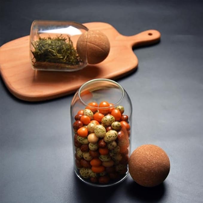 Glass Jars with Cork Lids, Candy Jar with Lid, Coffee jar for Counter, Cookie Jar with Airtight Lids, Clear Glass Jar for Candy, Tea, Coffee Bean, Sugar, Spices, Apothecary etc (450ml/15oz)