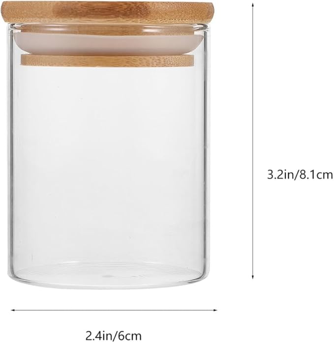 iplusmile 4 Pack Glass Food Storage Jars, 200ml/ 7oz Kitchen Containers with Airtight Bamboo Wooden Lids for Cookies, Nuts, Coffee Beans, Cereal, Pantry Organization
