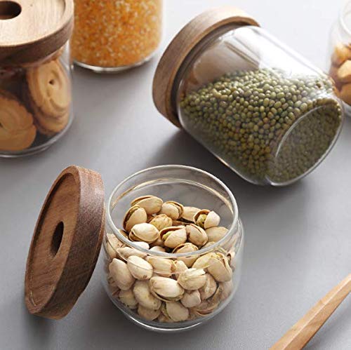 Glass Food Storage Jar 250ml/8.5oz Clear Glass Canister with Airtight Seal Acacia Wood Lids Kitchen Food Storage Container for Coffee Bean Loose Tea Spice Bottle Sugar Cookies Nuts Snack Candy Jar