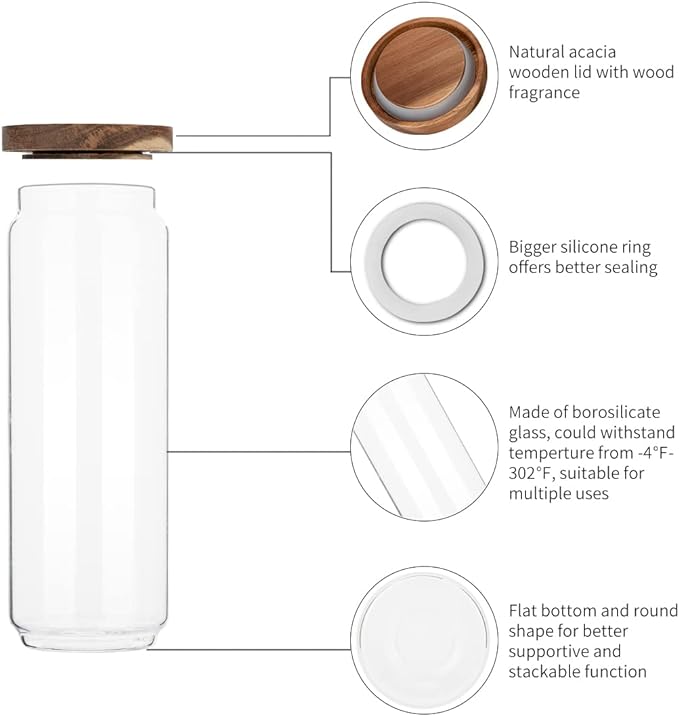 Glass Storage Jars with Acacia Wooden Lid Set of 3, 34 OZ High Borosilicate Glass Containers Kitchen Food Canisters s for Coffee Beans/Sugar/Tea/Nuts