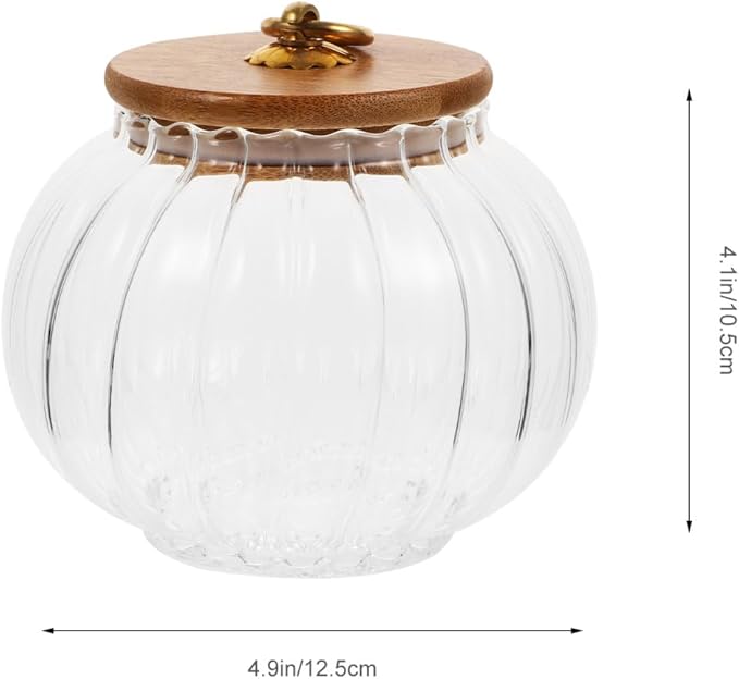 PRETYZOOM Glass Pumpkin Jar with Airtight Lids, 800ml Clear Canister, Pumpkin Shaped Candy Jar, Kitchen Countertop Food Storage Jar for Sugar, Coffee, Loose Tea