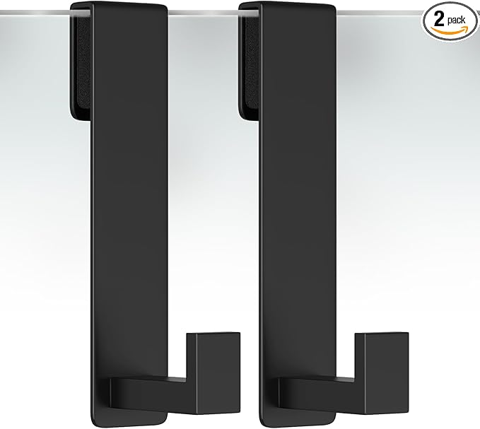 WUIVIUT Heavy-Duty Stainless Steel 7.5 Inch Over The Glass Door Shower Hooks - Towel Hooks for Frameless Shower Glass Door Bathroom Holder for Frameless Glass Door(L Shape 2 Pack, Fits 3/8'' Thick)