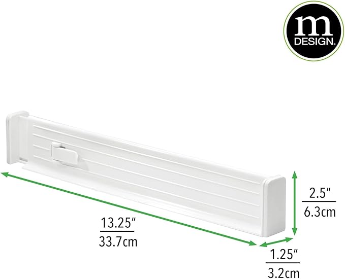 mDesign Expandable Kitchen Drawer Divider with Foam Ends, Adjustable Drawer Dividers with Strong Secure Hold, Dividers Lock in Place to Organize Drawers - Ligne Collection - 8 Pack - White