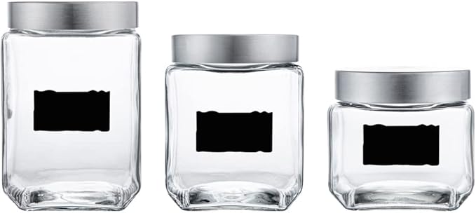 Restaurantware Vetri Glass Storage Jar Set 3-Piece Dishwashable Glass Cookie Jars - Airtight Seal Hot & Cold Friendly Clear Glass Glass Candy Jars For Kitchen Laundry Or Storage