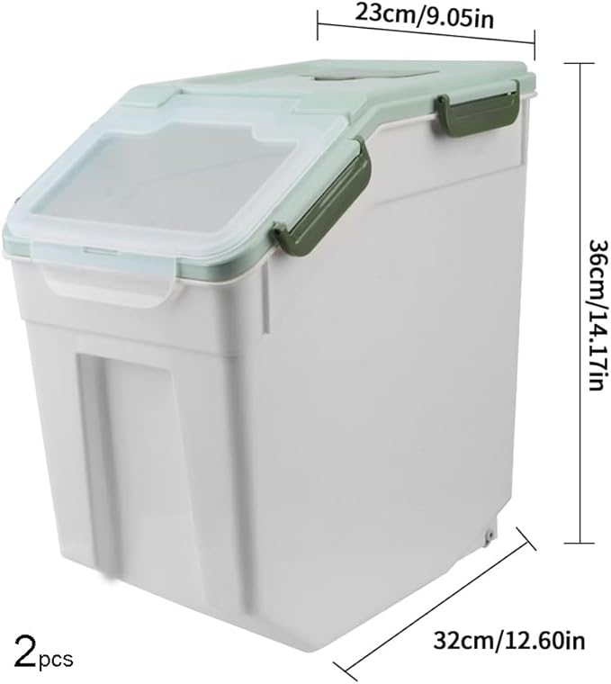YXQ 25LB Large Flour Storage Container Bin ,2 Pack Airtight Plastic with Wheels Seal Locking Lid Dispenser Organizer Storage Bin with Measuring Cup & Scoop for Flour, Rice, Grain 50LBS Total
