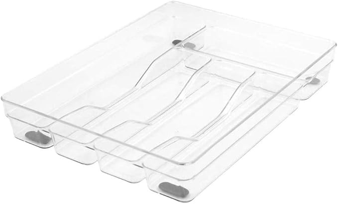 Glad Silverware Organizer Plastic Tray - Kitchen Cutlery Holder for Flatware and Utensil Drawers, Clear