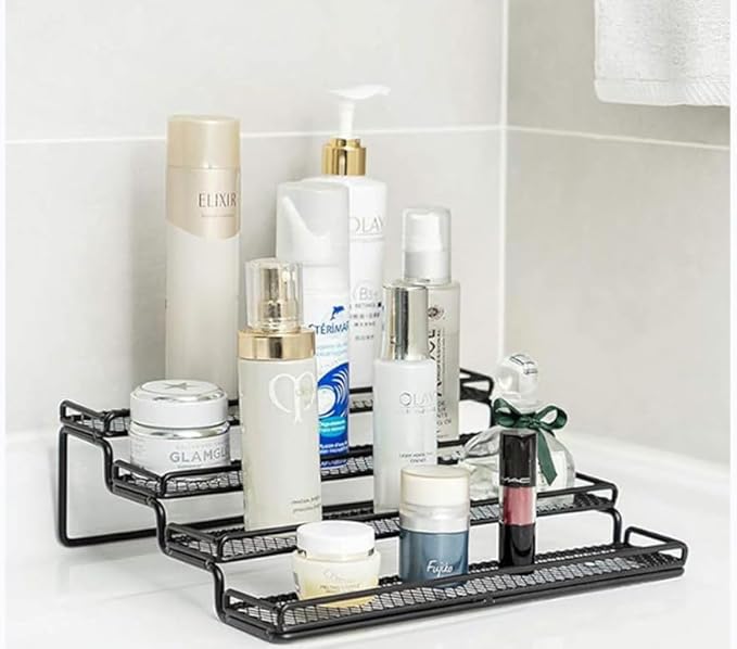 2 Pack Spice Rack Organizer for Cabinet, 4 Tier Expandable Seasoning Organizer Shelf, Spice Holder with Protection Railing, Metal, Black