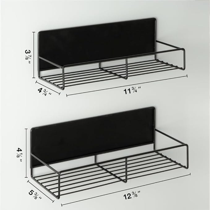 Strong Magnetic Spice Rack For Refrigerator, Large Size Space Saving Organizer, Durable Shelf for Oven, Fridge - 4 Pack - Iron - Black