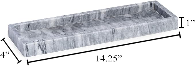 Bey-Berk Marble Bathroom Tray 14.25" x 4" x 1" (LxWxH) Polished Marble Tray for Bath, Kitchen and Bedroom, Stone Vanity Tray for Organization and Display, Handcrafted - Grey