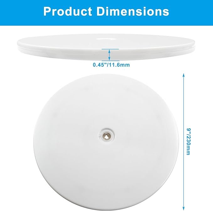 1 Pack 9 inch Lazy Susan Turntable - White Acrylic Ball Bearing Rotating Tray for Cake, Spice Rack - Perfect for Kitchen Pantry with 360˚Rotation