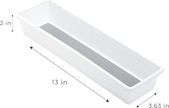 Smart Design Plastic Drawer Organizer - Set of 3-13 x 3.75 Inch – Non-Slip Lining and Feet - BPA Free – Utensils, Flatware, Personal Care, or Makeup Storage - Kitchen - White with Gray