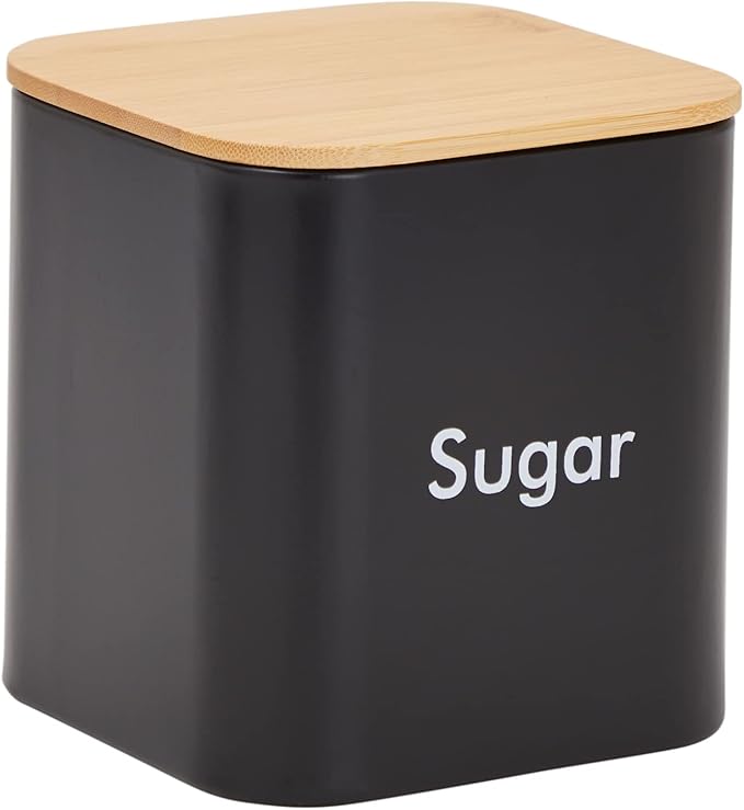 Juvale Coffee Tea Sugar Container Set - Black Iron Kitchen Canister Set with Bamboo Lids (3 Pieces, 48 oz)