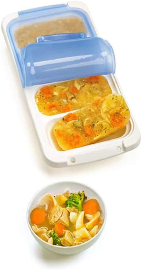 PrepWorks PKS-725 Dishwasher Safe 1 Cup 4 Serving Leftover Soup & Food Storage Freezer Pod Tray with Silicone Lid, Blue & White