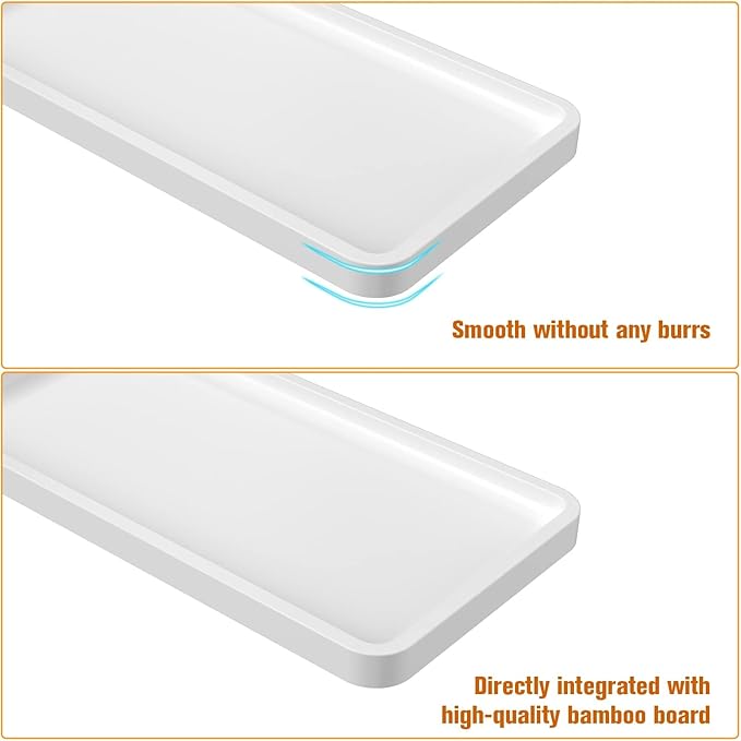Weenson Bathroom Vanity Trays for Countertop Toiletries Decor Candle Perfume Makeup, Kitchen Tray for Soap Dispenser Spice Salt Oil, White Tray for Toilet Tank Coffee Nightstand Set of 2