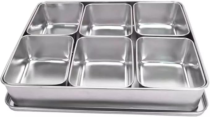 Xarra - Japanese Mini Container, Stainless Steel Yakumi Mise En Place Box, Multi Compartment Set For Food, Herbs, Seasoning and Spices (6 Compartment)