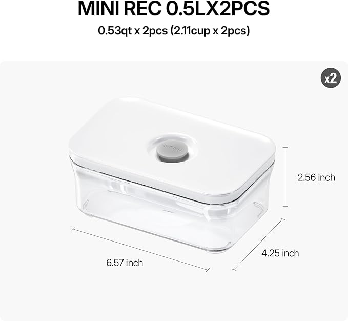 Premium Airtight Food Storage Containers, Mini Rectangular 2pc/set(0.53qt), Smart One-Click Seal Lid, No Hinges, 100% Leak Proof, BPA-FREE, Dishwasher, Freezer & Microwave Safe