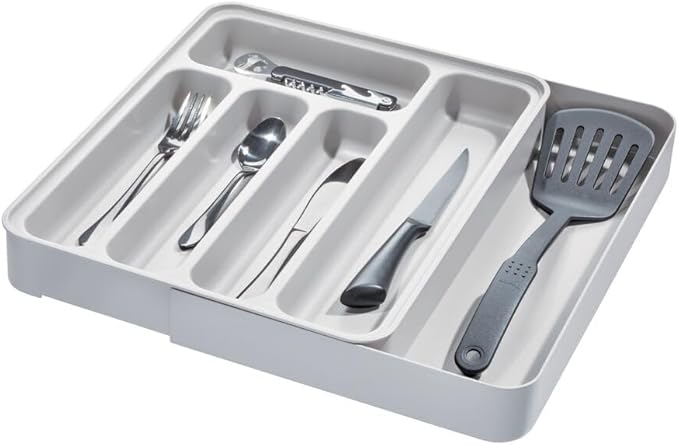 iDesign Eco BPA-Free Recycled Plastic Expandable Flatware and Cutlery Tray, Flint