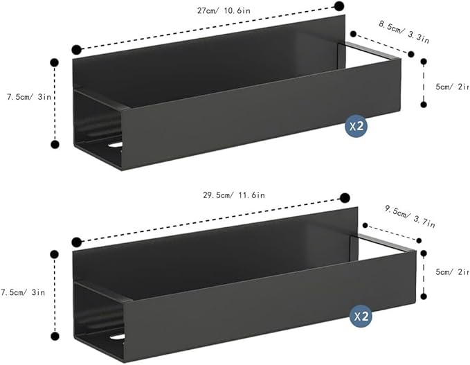 4 Pack Magnetic Spice Storage Rack Organizer for Refrigerator and Oven, Moveable Magnetic Spice Organizer, Black Metal Strong Magnetic Shelf for Fridge and Microwave Oven