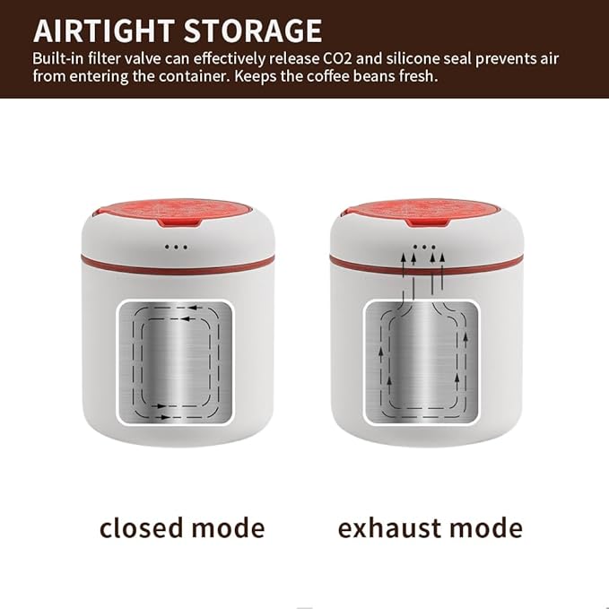 watchget Portable Mini Airtight Coffee Canister - Stainless Steel Coffee Bean Storage with One-way Exhaust Valve for Ground Coffee & Tea, 30-35g Capacity, Geometric Pattern Grey &Red