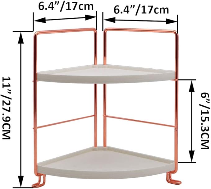 2-Tier Bathroom Countertop Organizer - Vanity Tray Cosmetic & Makeup Storage- Kitchen Spice Rack Standing Shelf - Corner Storage Shelf, Rose Gold