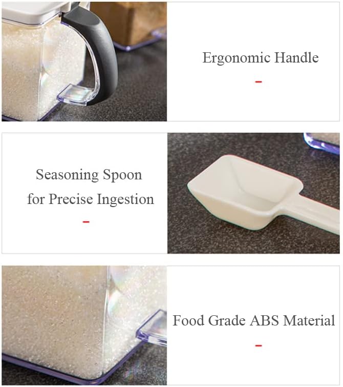 3-Grids Seasoning Box with Tray, Salt Container, Hanging Wall Spice Rack, Kitchen Spice Pot with Spoon, Salt Pepper Sugar Storage Container Jar Cruet for Counter, White