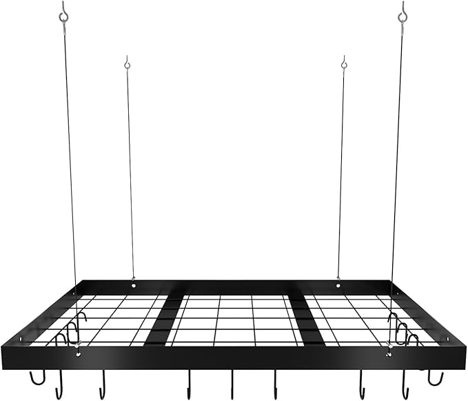 KES Ceiling Pot Rack 30 Inches, Hanging Pots and Pans Organizer Rack for Ceiling with 15 Hooks, Matt Black Kitchen Pot Hanger Rack, KUR219S75-BK