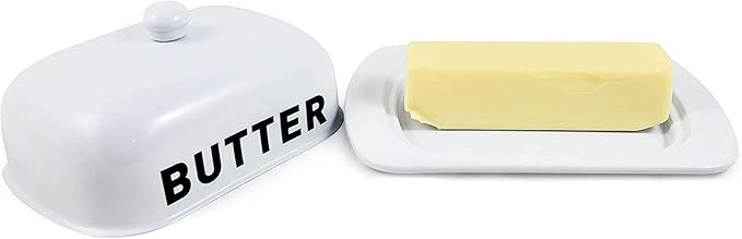 Metal Storage Canisters and Containers for Home and Kitchen Organization, Function, and Decor (White Butter Dish)