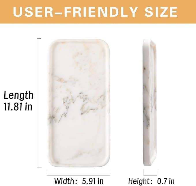 YKAJO Marble Tray, 12"x6", Countertop Organizer Rectangular Serving Platter Decorative Elegant Natural for Perfume, Candles, Jewelry