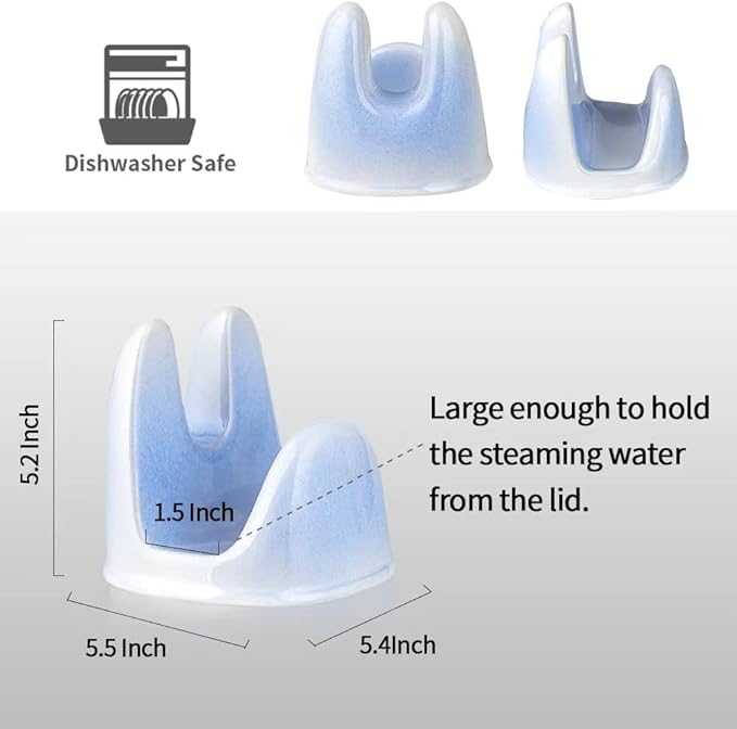 Nihow Pot Lid Holder: Stable Ceramic Pan Lid Holder for Kitchen Counter Decor/Counter top/Stove Top- Heat Resistant & Dishwasher Safe - Elegant White & Blue (1 PC)