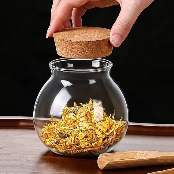 Set of 4 round glass jars with cork lid – 17oz wedding candy jar kitchen jar, perfect for tea, biscuits, cereals, flour, beans, spices, coffee beans etc (4PCS)
