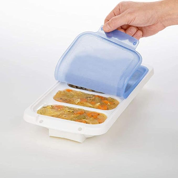PrepWorks PKS-725 Dishwasher Safe 1 Cup 4 Serving Leftover Soup & Food Storage Freezer Pod Tray with Silicone Lid, Blue & White