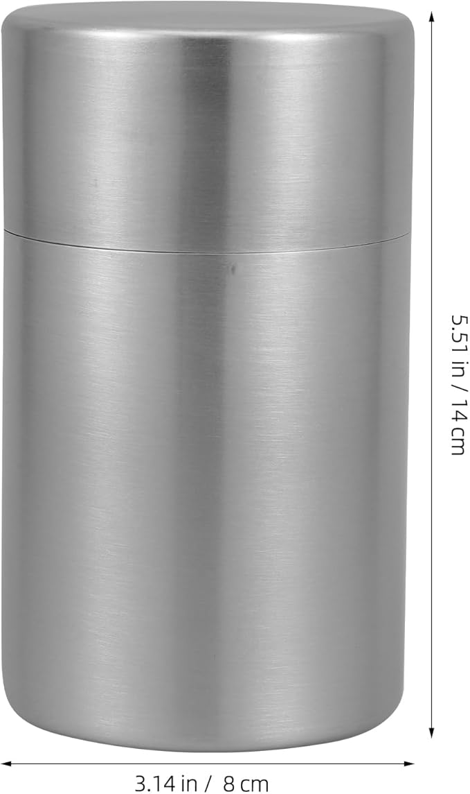 MAGICLULU Stainless Steel Tea Canister with Double Lid, Airtight Storage Container for Loose Tea, Herbs, Spices, Tea Bag Organizer for Home, Office, Kitchen, 5.51 X 3.14 Inches, Silver