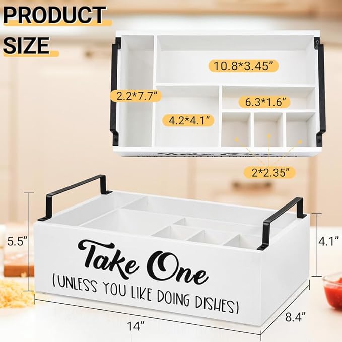 Lzhevsk Paper Plate Holders Silverware Caddy for Countertop, Kitchen Utensil Holder Organizer for Cutlery, Cups, Fork, Spoon, Wood Utensil Caddy Paper Plates Dispenser for Party Picnic BBQ