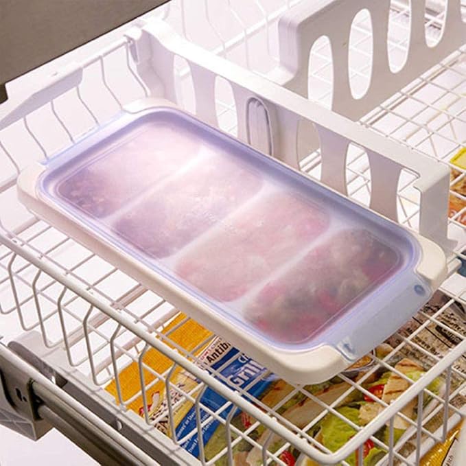 PrepWorks PKS-725 Dishwasher Safe 1 Cup 4 Serving Leftover Soup & Food Storage Freezer Pod Tray with Silicone Lid, Blue & White