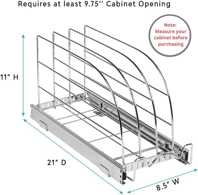 HOLDN’ STORAGE Pull Out Organizer for Cookie Sheet, Cutting Board, Bakeware, and Tray, Sliding Rack- Heavy Duty - Lifetime Limited Warranty - for Under Sink/Under Cabinet, 8.5”W x 21”D x 11”H, Chrome