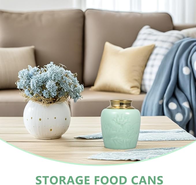 DECHOUS Ceramic Tea Canister Small 24oz Loose Leaf Tea Storage Container Porcelain Tea Canister with Lid for Loose Tea Sealed Ceramic Jar for Home Kitchen Office Tea Coffee Sugar