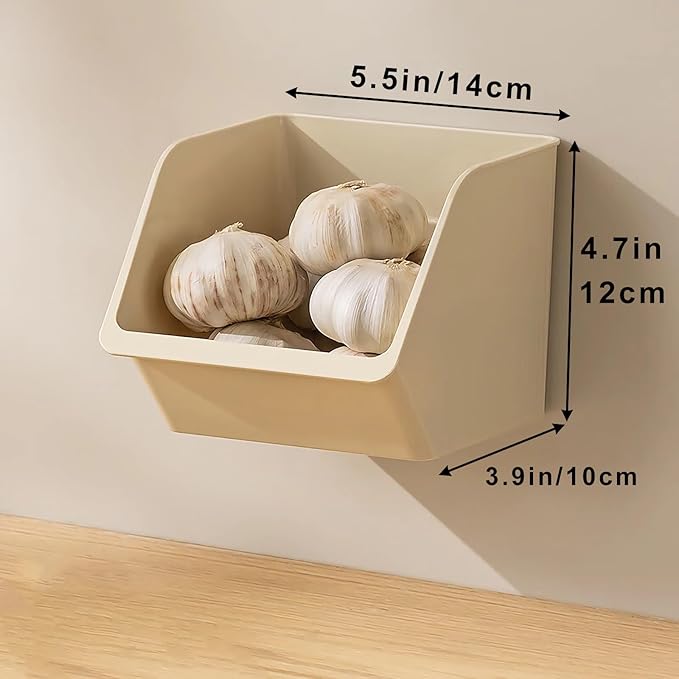 6-Pack Small Beige Storage Baskets, Plastic Storage Bins Kitchen Wall Organizer and Storage Shelves, Spice Organizer, Adhesive Spice Rack Wall Mount for Countertop/Cabinet/Bathroom