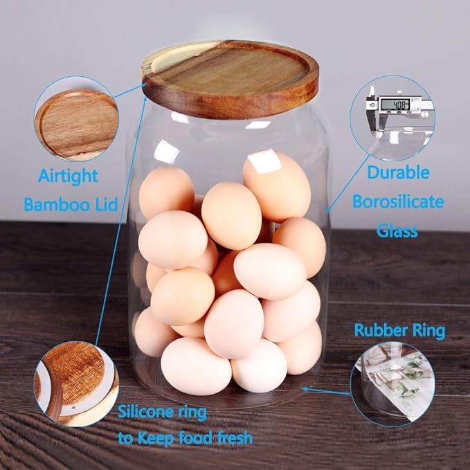 SAIOOL Egg Jar,kitchen canister, 1 Gallon Large Glass Food Storage Jars with Airtight Lid, Clear